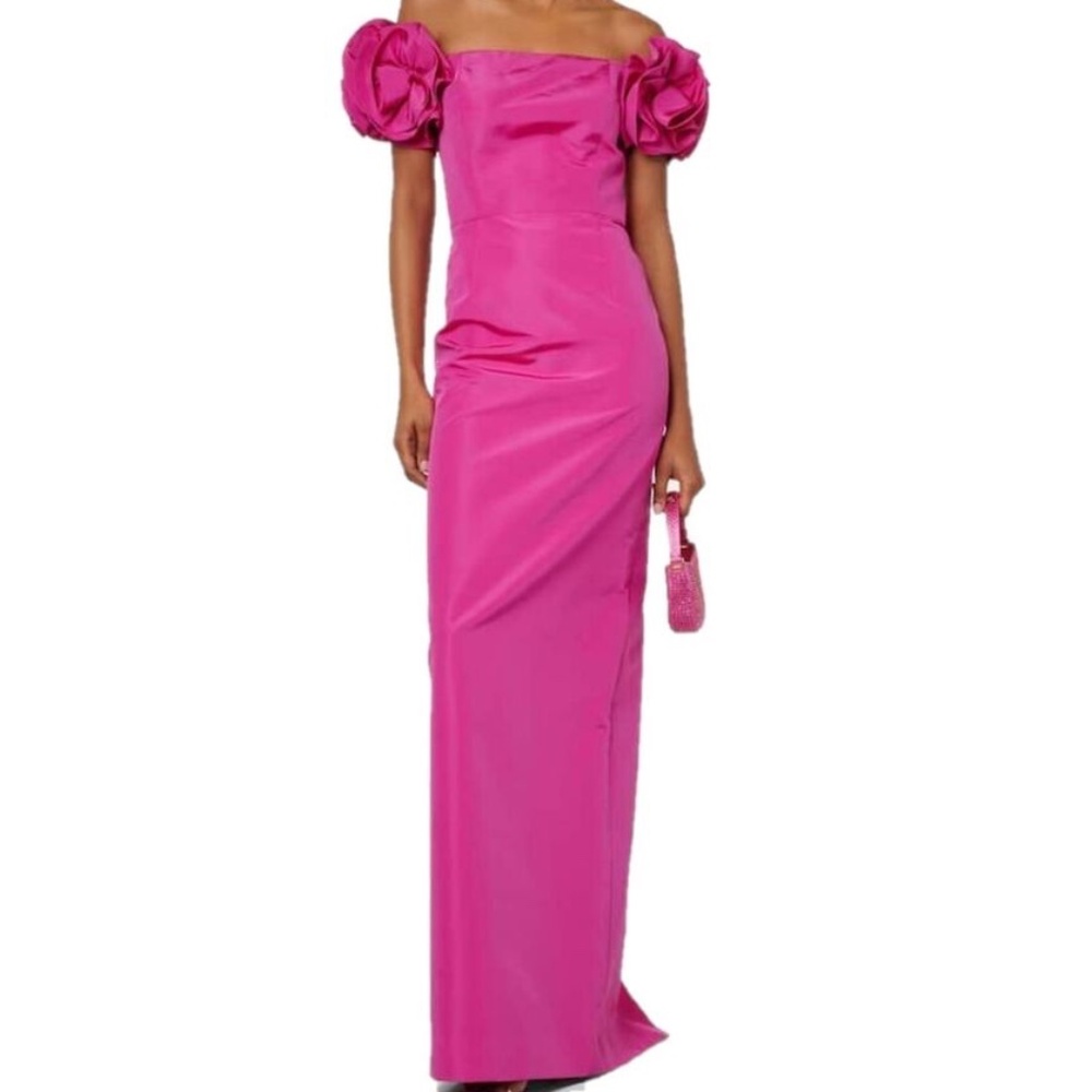 Carolina Herrera Off Shoulder Column Silk Gown Begonia Pink size 2